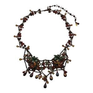 Vtg Colleen Toland Mulitcolored Floral Foliage Bead Statement Necklace‎ 18 1/2”